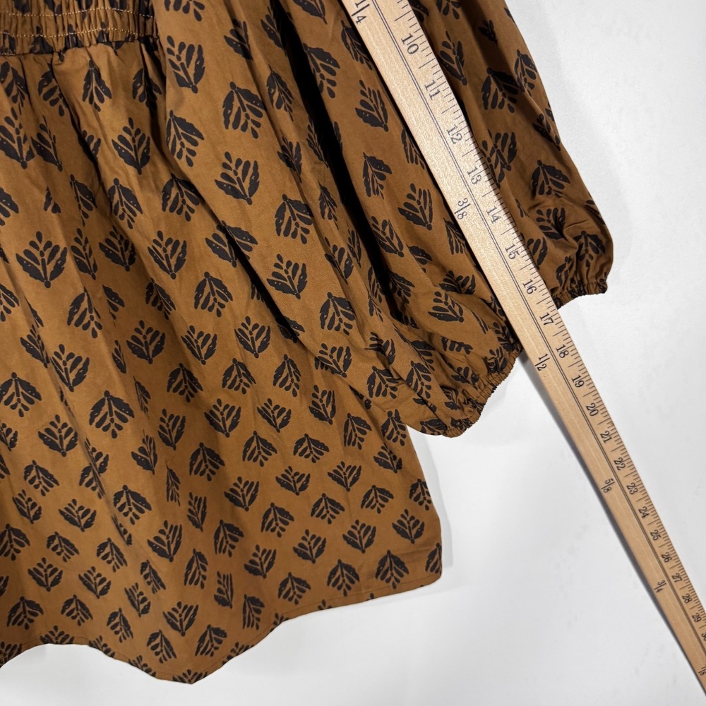 Gigio by Umgee Brown Medium Printed VNeck Blouse Balloon Sleeve Neutral Festival - Picture 8 of 10